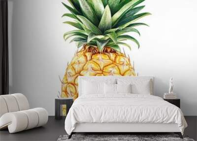 A whole pineapple with spiky green leaves, detailed texture and color, isolated on white background Wall mural