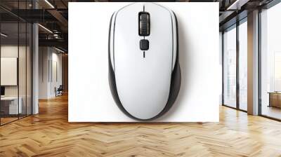 A wireless mouse, electronic accessory, ergonomic design with scroll wheel, isolated on white background Wall mural