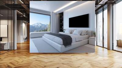 High-tech bedroom with a voice-activated virtual assistant, digital display panels integrated into the walls, and furniture that adjusts based on user preferences Wall mural