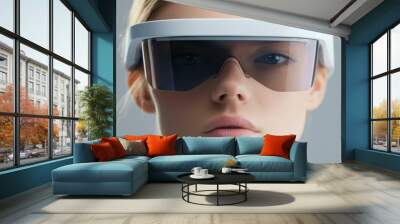 Smart communication glasses with AR displays showing real-time notifications, AI-assisted video calls, and holographic projections for immersive chats Wall mural