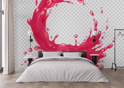 Pink liquid splash. Juice frame. Transparent water. Vector illustration.  Wall mural