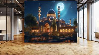 Amazing mosque image night sky with stars, Generative AI Technology  Wall mural