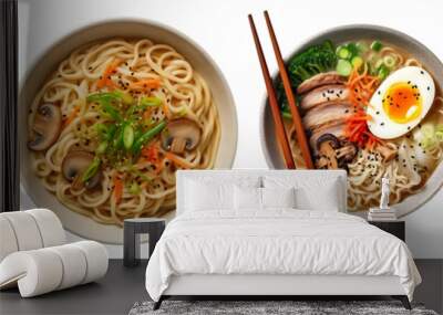 Asian noodle soup, ramen on bowl, top view with transparent background, Generative AI Technology Wall mural