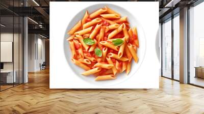 Penne pasta in tomato sauce on white bowl, top view with transparent background, Generative AI Technology Wall mural