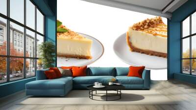 Slice of Cheese Cake on plate top view with transparent background, smooth blur edge, Generative AI Wall mural