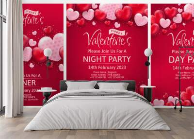 Template invitation for Happy Valentines Day greeting, abstract love backgrounds ornament for banner, poster, cover design templates, social media feed wallpaper stories  Wall mural