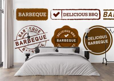 barbeque rubber stamp label sticker sign for delicious bbq grilled meat food Wall mural