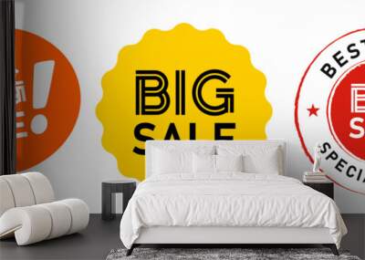 Big sale call out stamp promo sign label sticker badge yellow orange red bright color Wall mural