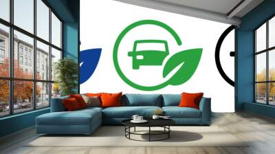 Bio diesel biofuel car dispenser symbol icon oil pump leaf logo car in circle blue green black color Wall mural