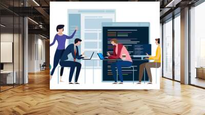 Developing programming and coding technologies. Website design. Programmer working in a software develop company office in a team work. Wall mural