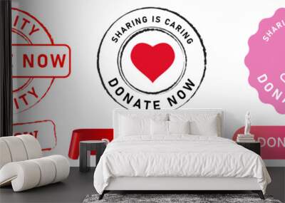 Donate now donation charity people care stamp badge sticker sign label emblem design set collection Wall mural