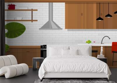 kitchen interior with wood interior in vector illustration wood Wall mural