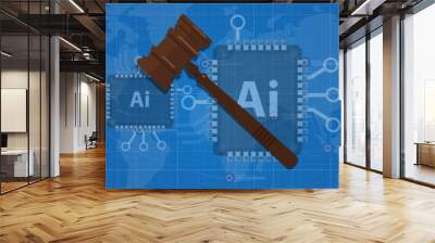 Law AI artificial intelligence symbol hammer legal legislation in technology Wall mural