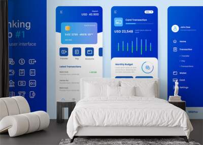 Mobile banking online smartphone app blue color application layout UI user interface money transfer management Wall mural