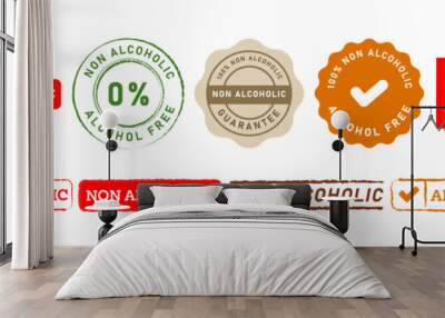 non alcoholic rubber stamp labels ticker sign for alcohol free healthy product Wall mural