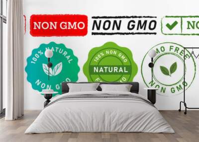 rectangle and circle stamp seal badge label sign for non gmo eco nature healthy organic bio product Wall mural