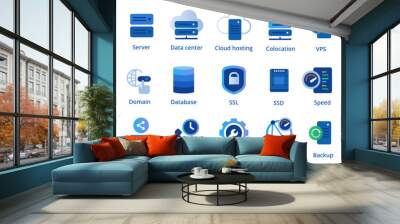 web hosting service icon set from colocation server VPN shared to CDN and SSL Wall mural