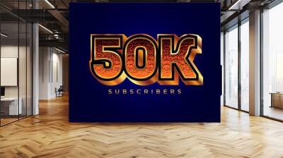 3d golden 50k subscribers social media celebration design. Vector illustration Wall mural