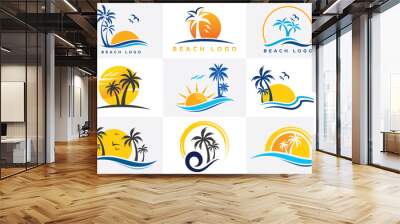 Beach and island logo design, vector design template of beach icons Wall mural