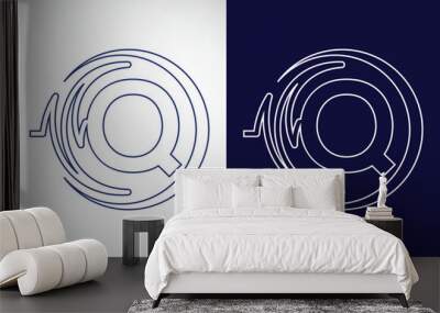 Initial Q alphabet with health pulse. Line art heartbeat logo design. Logo for medical or health business Wall mural