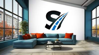 Letter S with road logo sing. The creative design concept for highway maintenance and construction. Transportation and traffic theme. Wall mural