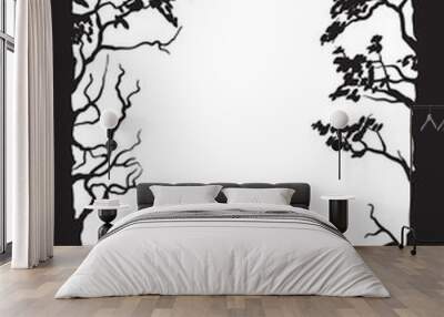 Illustration of a silhouette of trees and grass. Wall mural