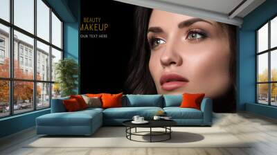 Beauty makeup concept. Closeup portrait of beautiful young woman with professional makeup. Clean, excellent skin Wall mural