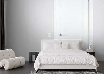 Modern white door. Grey wall with free space. Minimalist bright interior Wall mural