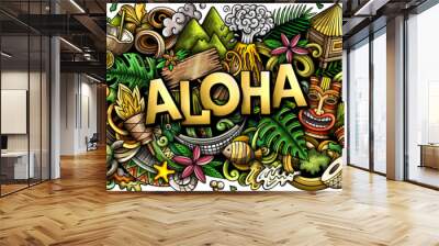 Aloha word cartoon banner design Wall mural