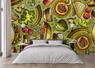 Cartoon hand-drawn latin american, mexican seamless pattern Wall mural