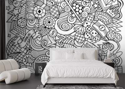 Casino hand drawn raster funny doodles illustration. Wall mural