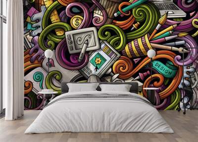 Doodles graphic design illustration. Creative art background Wall mural