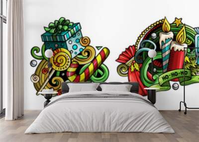 New Year cartoon raster doodle designs set Wall mural