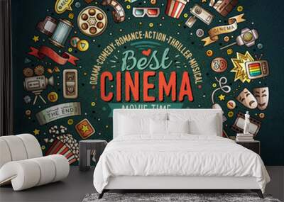 Set of Cinema cartoon doodle objects Wall mural