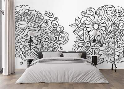 Spring cartoon vector doodle designs set. Wall mural