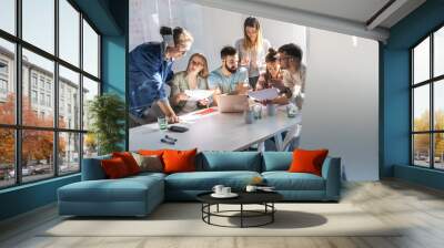 A group of programmers congregates in a conference room, engaged in animated discussions, brainstorming ideas, and strategizing to bring their new project to life with precision and innovation. Wall mural