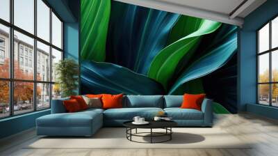 a close up of a green and blue leaf Wall mural