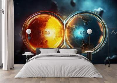 a couple of round objects with a glowing surface Wall mural