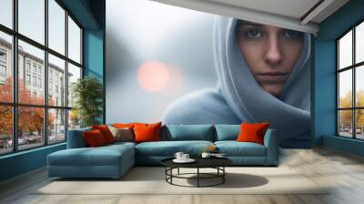 a woman wearing a hood Wall mural