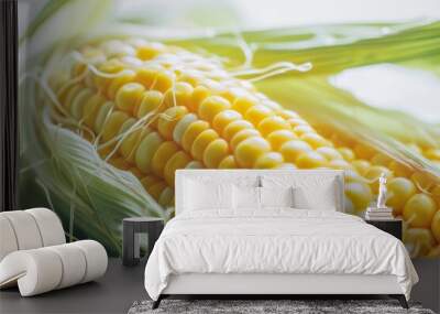 Close-up of Fresh Corn on the Cob with Husk Wall mural