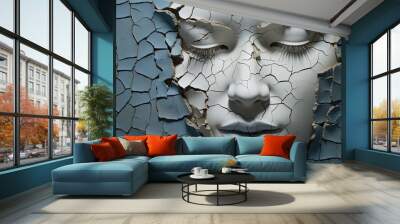 Cracked face with eyes closed Wall mural