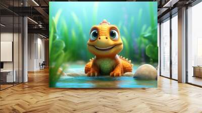 cute cartoon dinosaur in water Wall mural