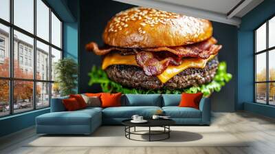 Delicious Cheeseburger with Bacon Wall mural