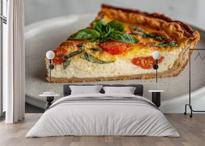 Delicious homemade quiche with tomatoes and basil Wall mural