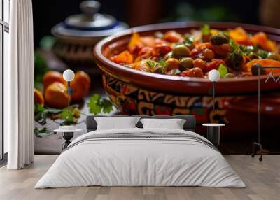 Delicious moroccan vegetable tagine in traditional pottery bowl Wall mural