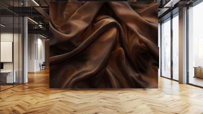 Elegant brown satin fabric with flowing folds and curves Wall mural