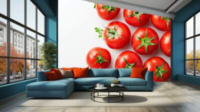 Fresh ripe red tomatoes with green stems Wall mural