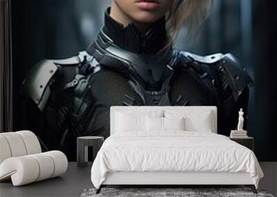 futuristic female warrior in black armor Wall mural