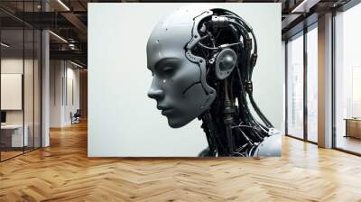 Futuristic robot head with advanced technology Wall mural