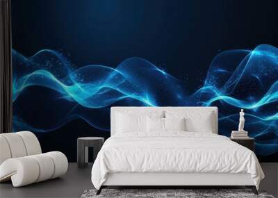 Glowing abstract waves of light in dark blue background Wall mural